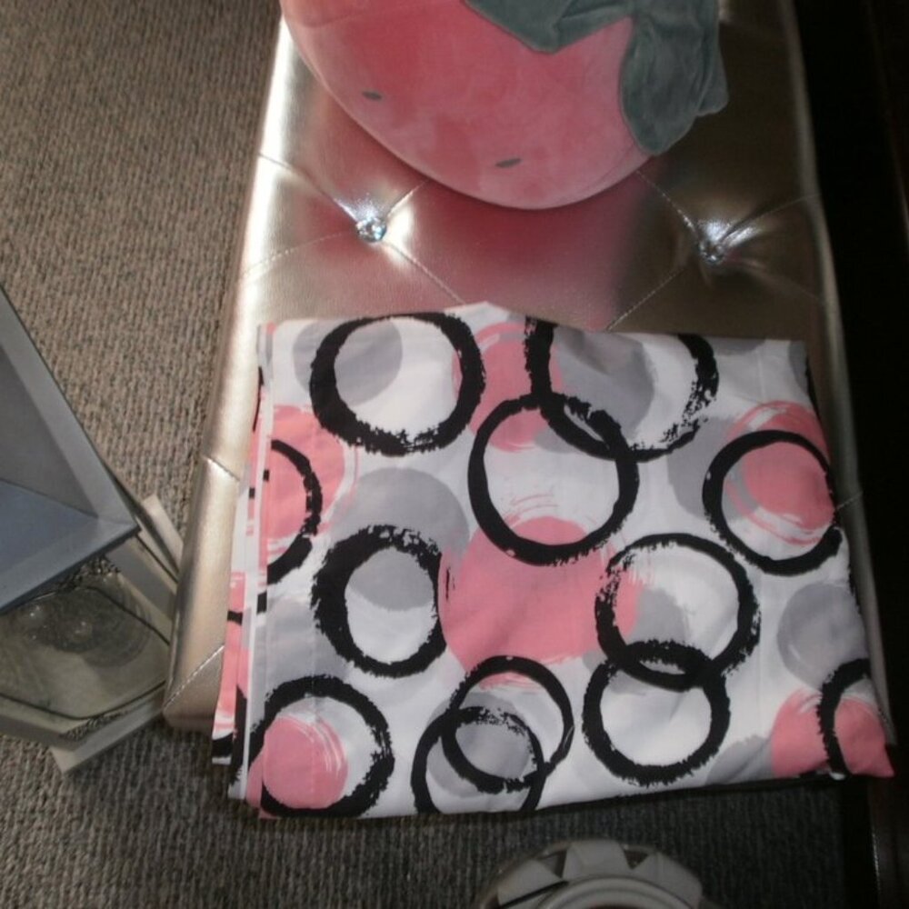2 panels 72" white with black grey and coral circles